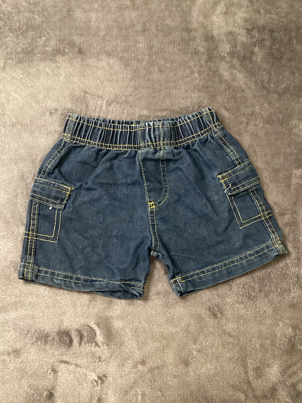 Swiggles Navy Denim Shorts with Yellow Stitching
